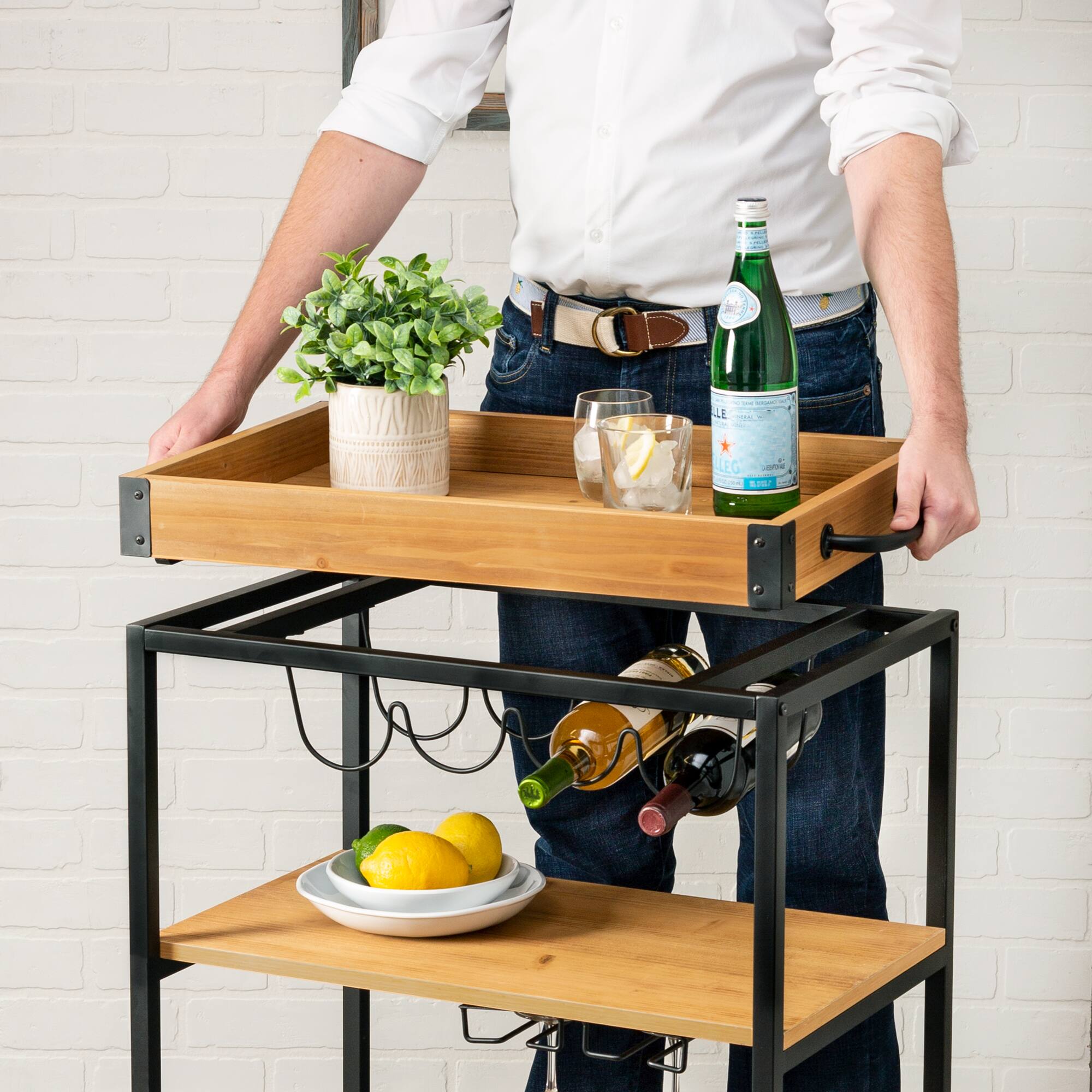 Honey Can Do Industrial Rolling Bar Cart with Removable Serving Tray